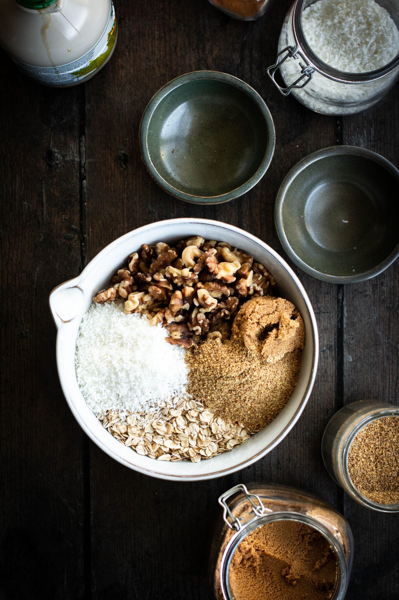 granola ingredients in a mixing bowl