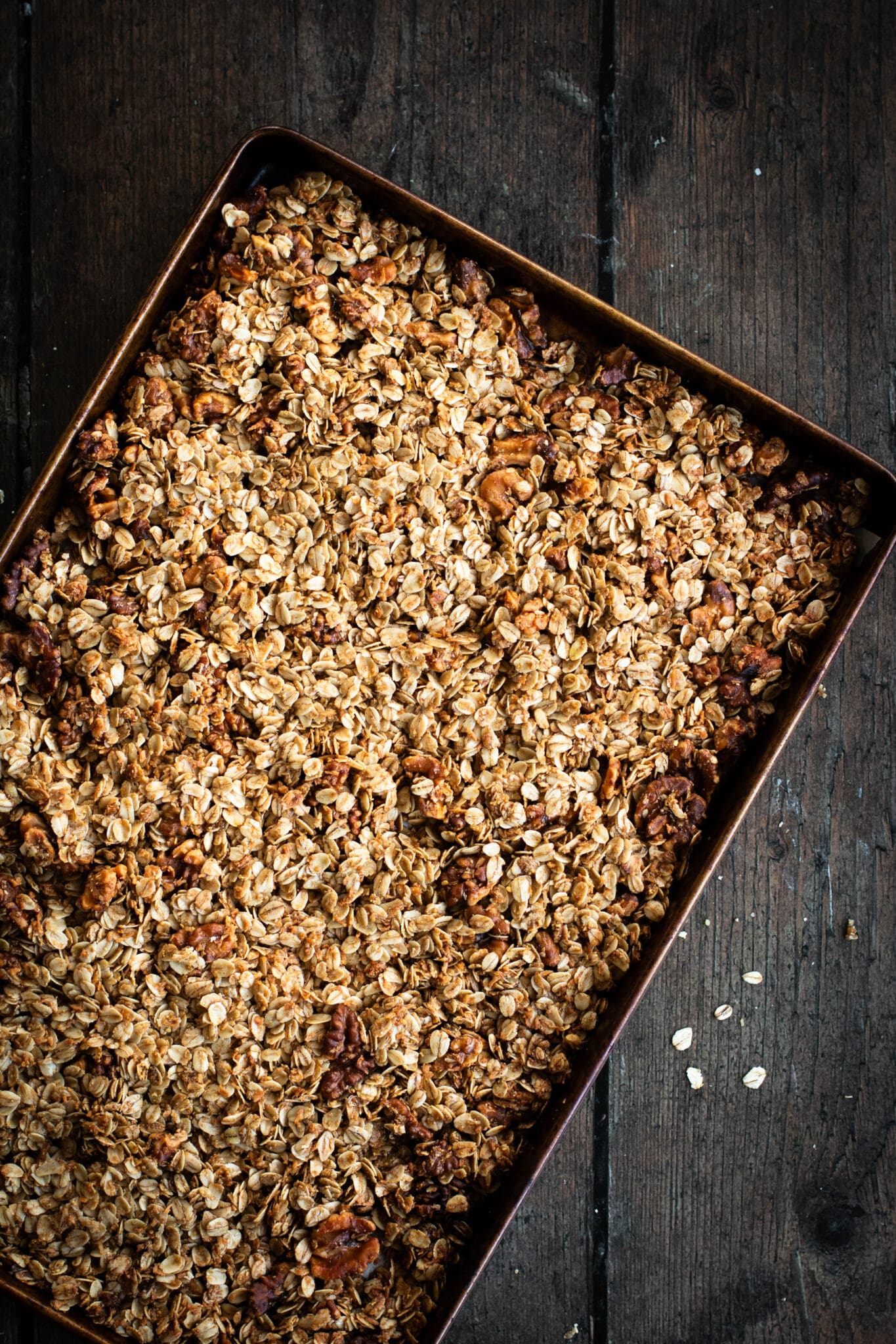 granola on a baking sheet