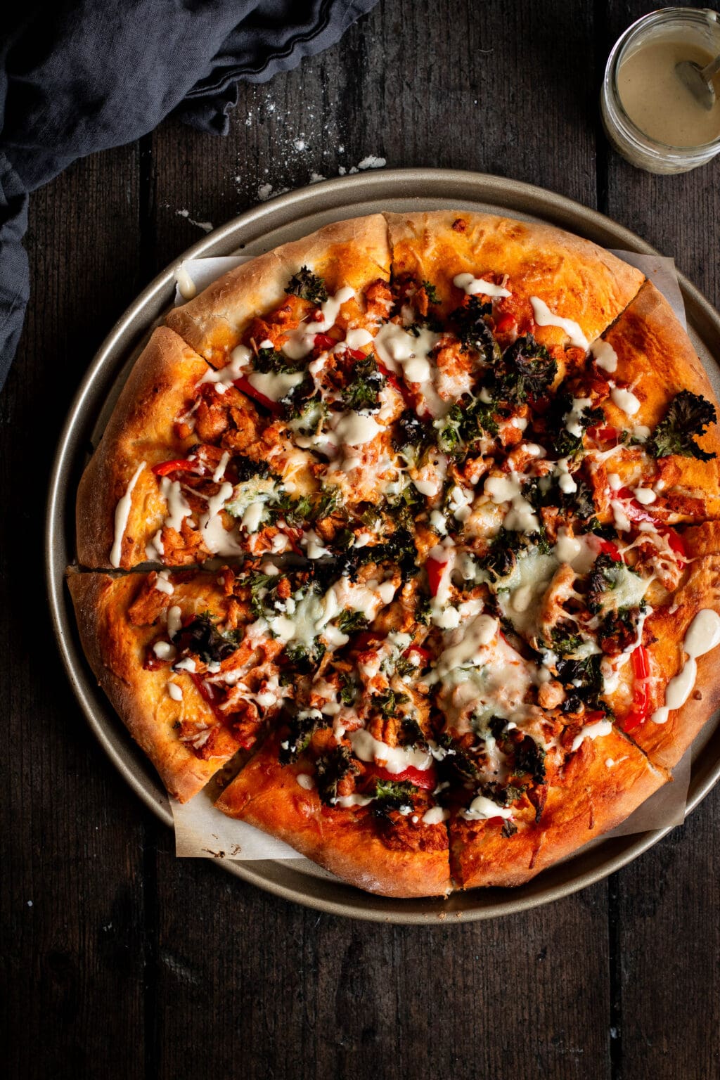 Kale Caesar Buffalo Soy Curl Pizza