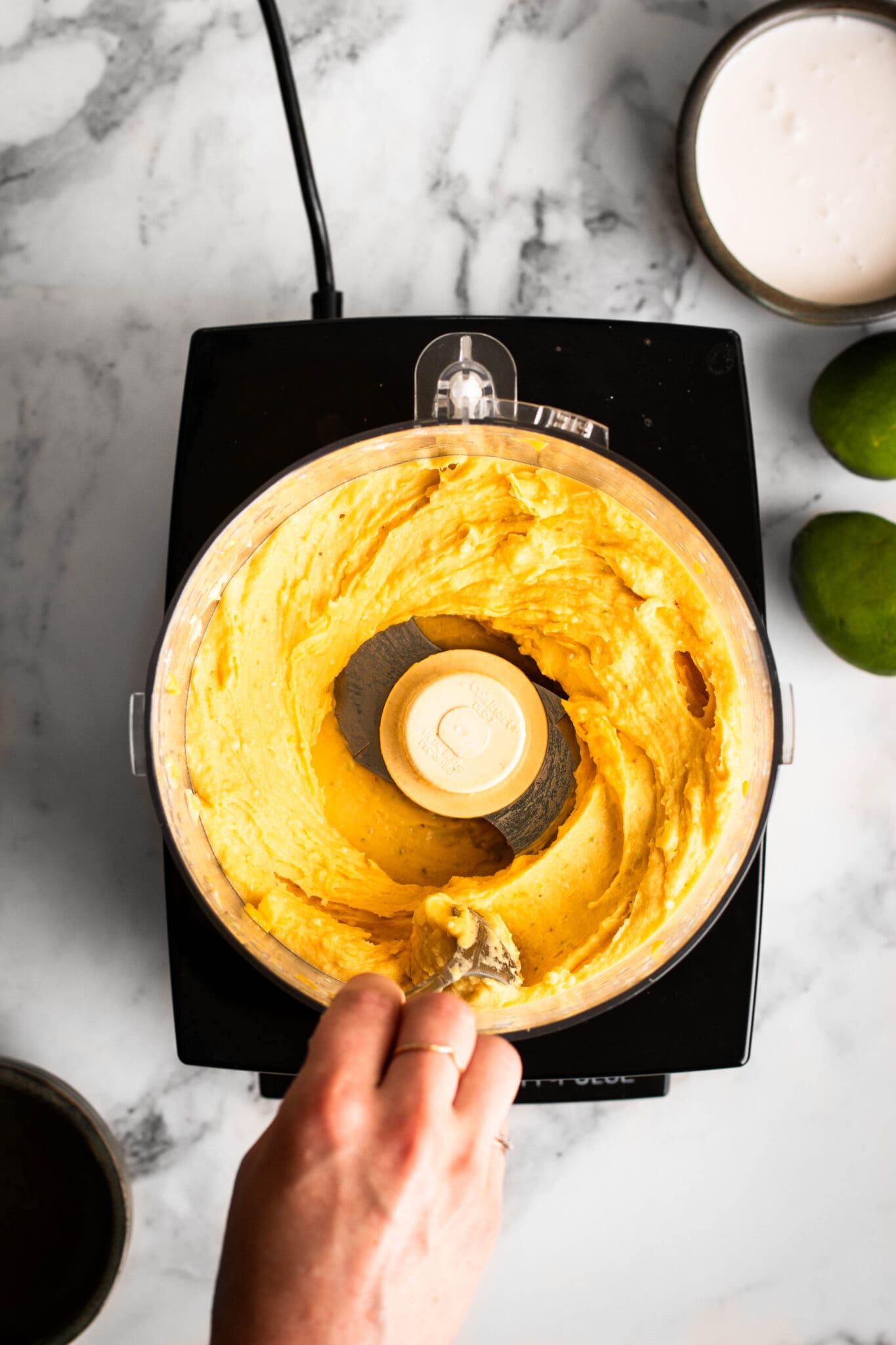 mango banana ice cream in a food processor