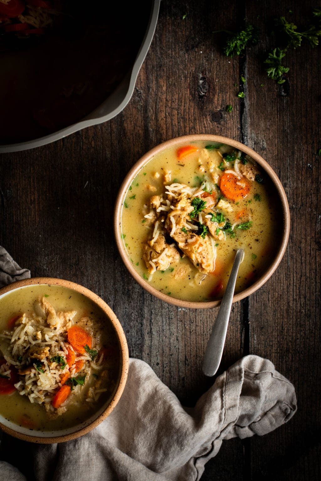 Vegan Chicken and Rice Soup With Soy Curls